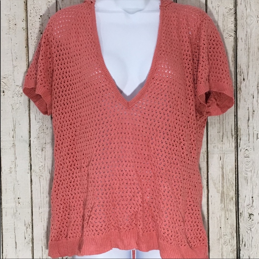 Lane Bryant hooded short sleeve crochet top